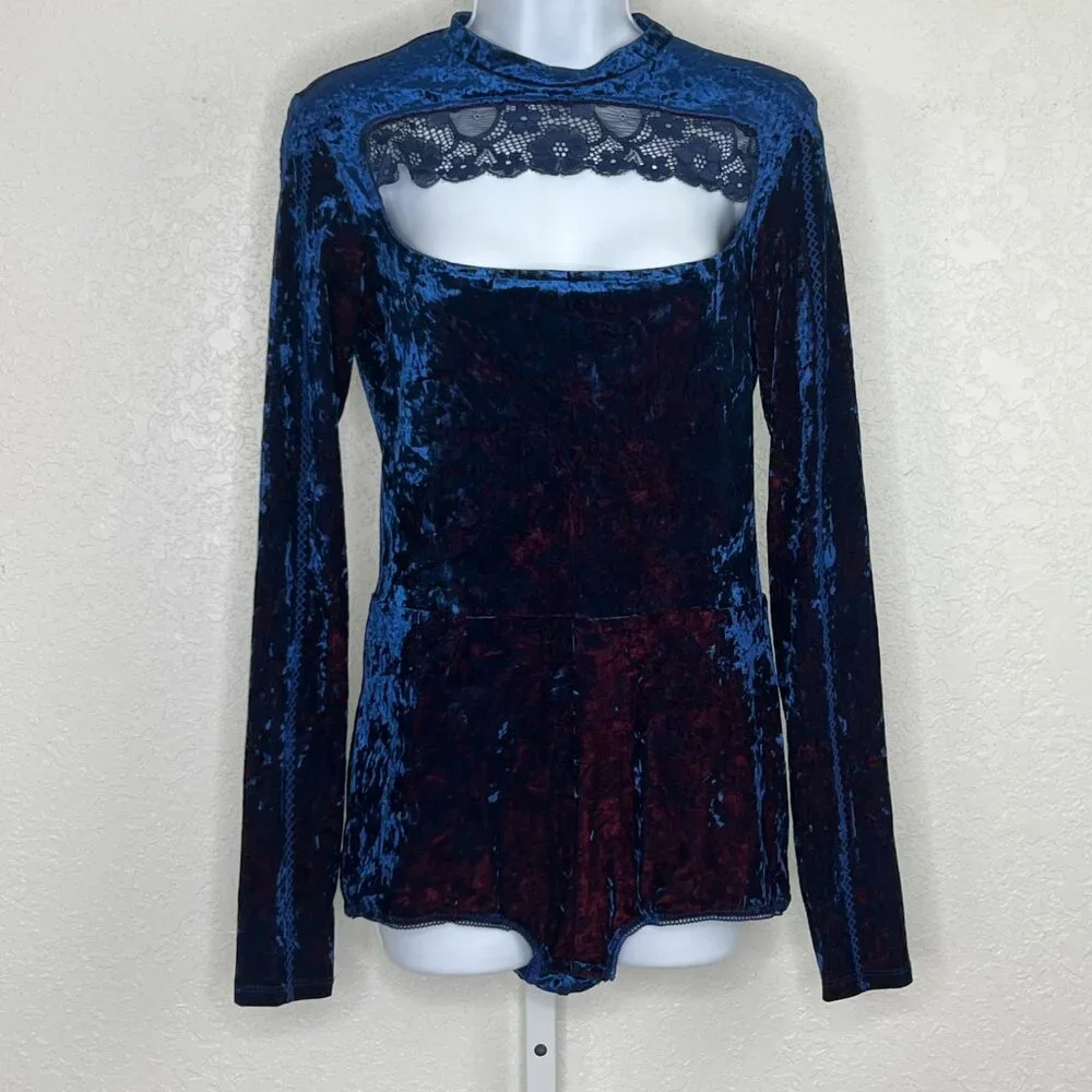 We Are HAH Hot as Hell Crushed Velvet Long sleeve Saffire&Ruby lace NWT M Whimsy